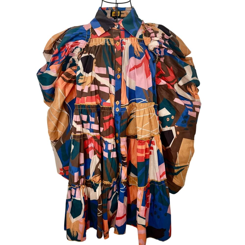 NEW Love Highlight Avant Garde Mod Art Print Babydoll Dress Butterfly Sleeve M